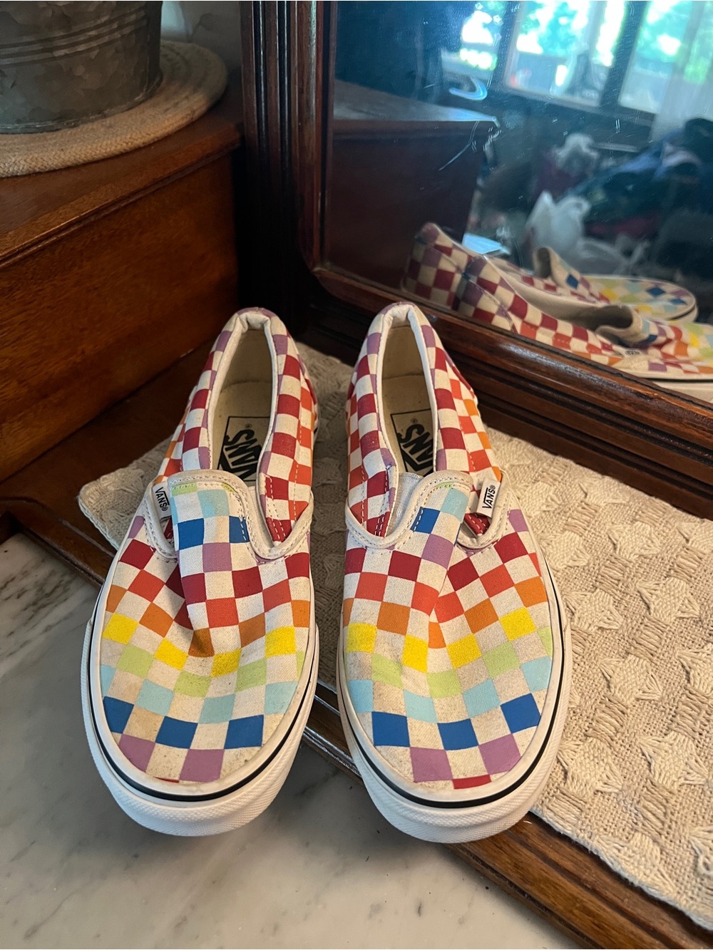 VANS Classic Canvas Rainbow Checkerboard Slip On Casual Sneakers Women's Sz 6.5 - Picture 2 of 7